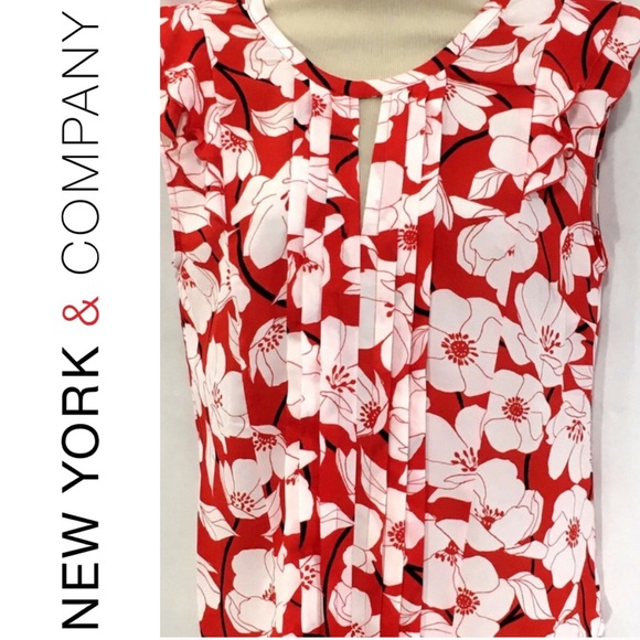New York & Company Tops - NY&Co 7th Avenue red white ruffle blouse small